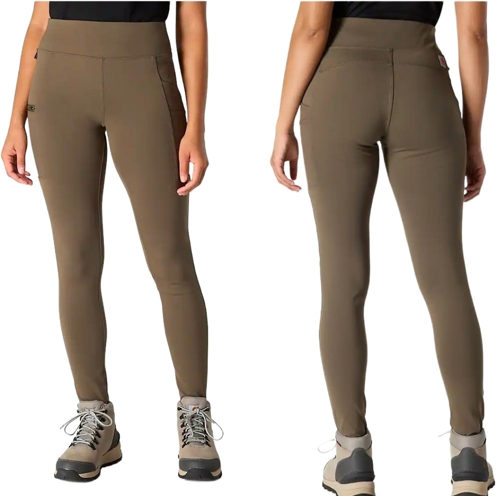 NEW Carhartt Womens Force Fitted Ankle Leggings XS Olive Utility Pockets - Picture 1 of 12